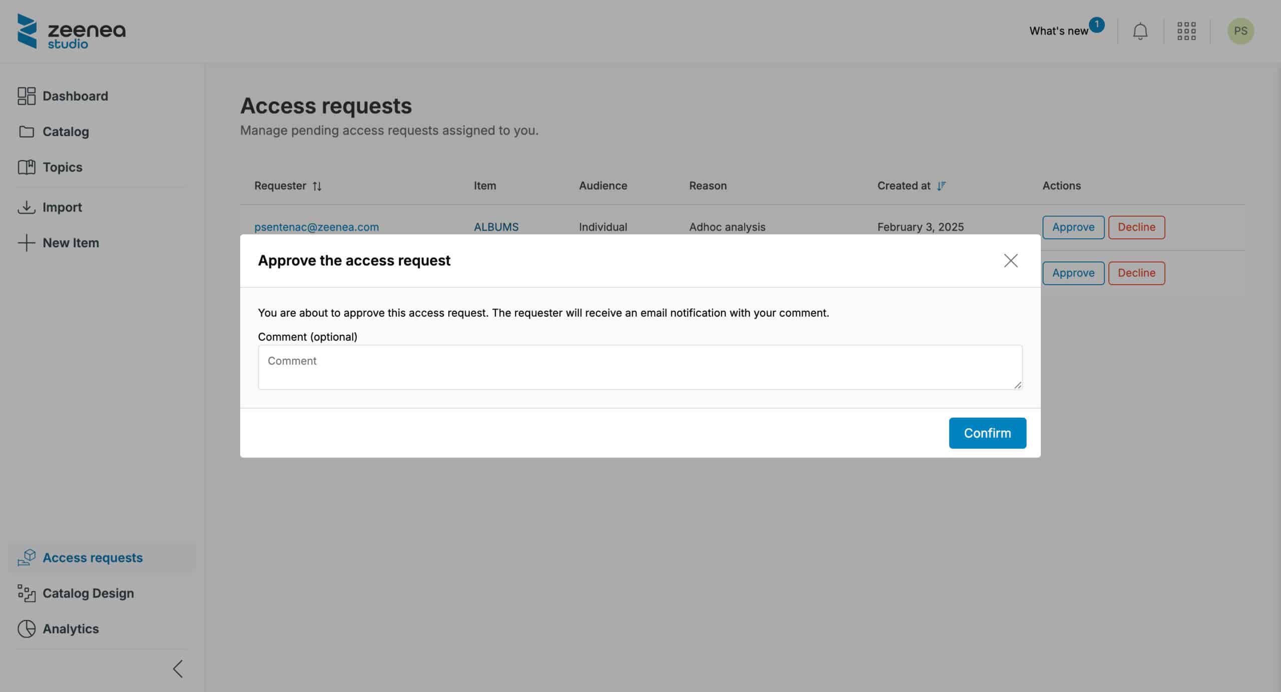 access requests screenshot